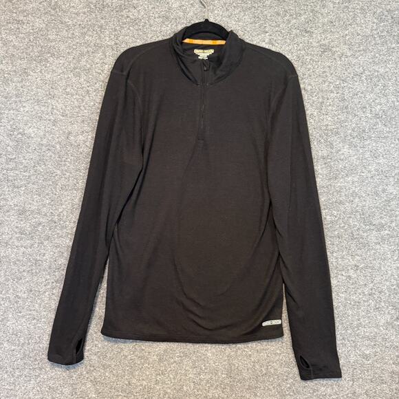 Omni Wool Shirt Mens Large Black Wool Blend 1/4 Zip Stretch Long Sleeve Tshirt - Picture 3 of 9